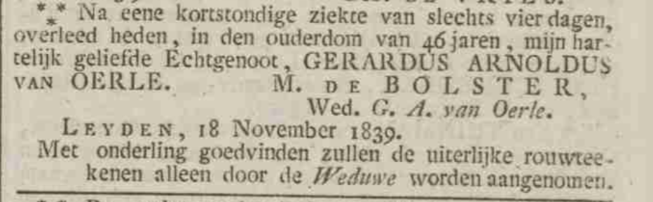 Krantenartikel overlijden Gerardus Arnoldus van Oerle